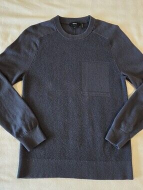 Theory Revel Navy Blue Ribbed Sweater Cotton Cashmere Luxury Small Crewneck